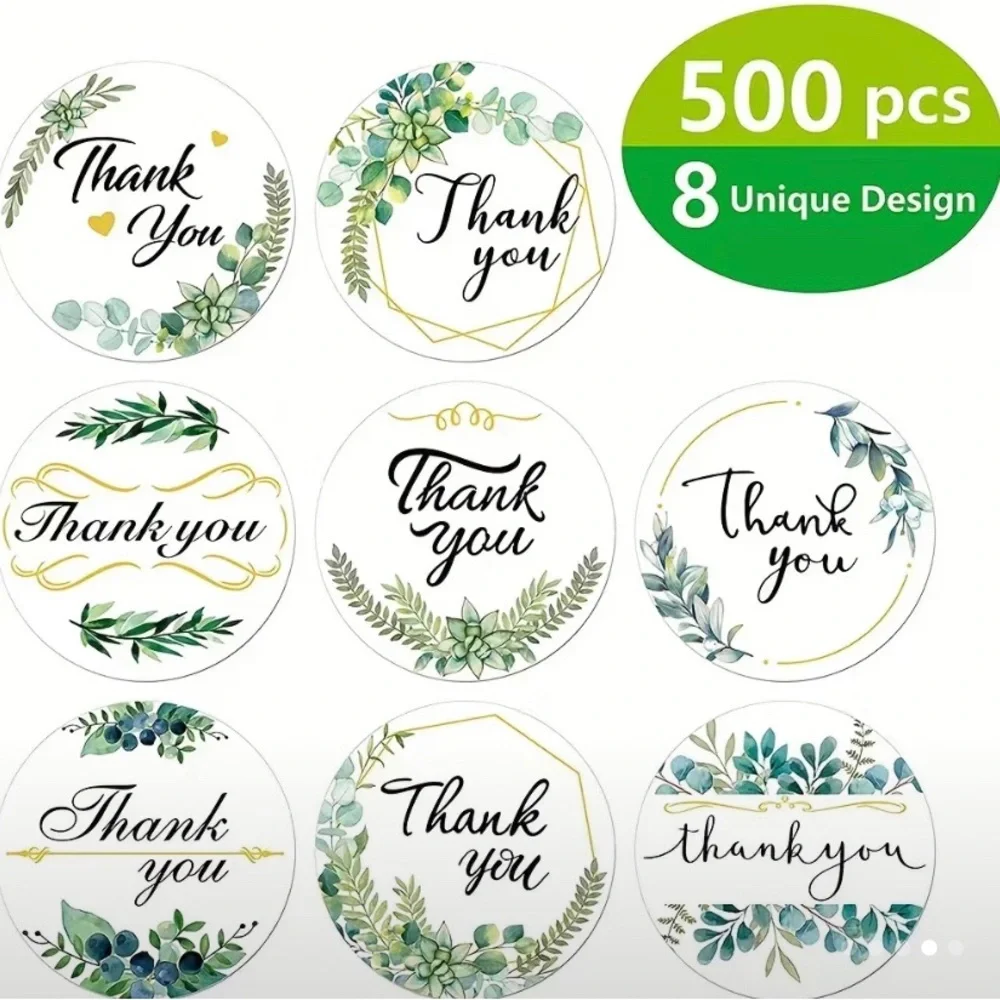 500pcs green leaves‎ thank you stickers